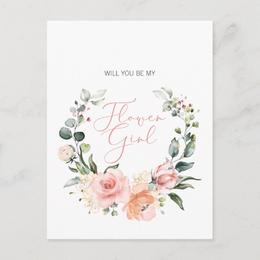 Word Jij Mijn Bloemenmeisje Roze Script Bloemen Uitnodiging Briefkaart (Voorkant)