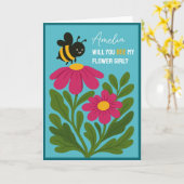 Word jij mijn Bloemenmeisje Schattigee hommel Kaart (Gele Bloem)