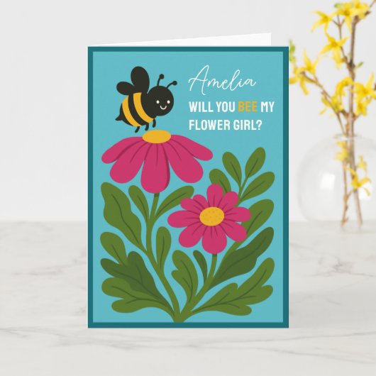 Word jij mijn Bloemenmeisje Schattigee hommel Kaart (Gele Bloem)