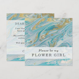 Word jij mijn Bloemenmeisje Turquoise & Gold Kaart