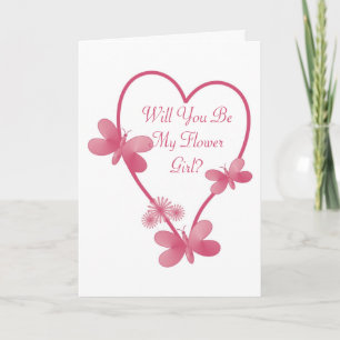 Word jij mijn bloemenmeisje uitnodiging Roze Hart