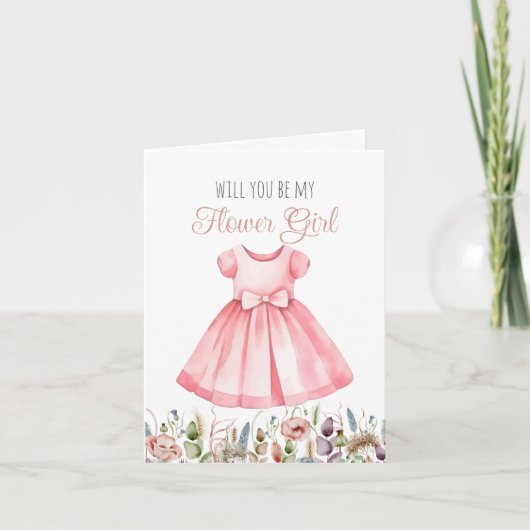Word jij mijn Bloemenmeisje Waterverf meisjeskaart Feestdagen Kaart (Voorkant)