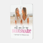 Word jij mijn bruidsmeisje 2 foto metalen ornament (Voorkant links)