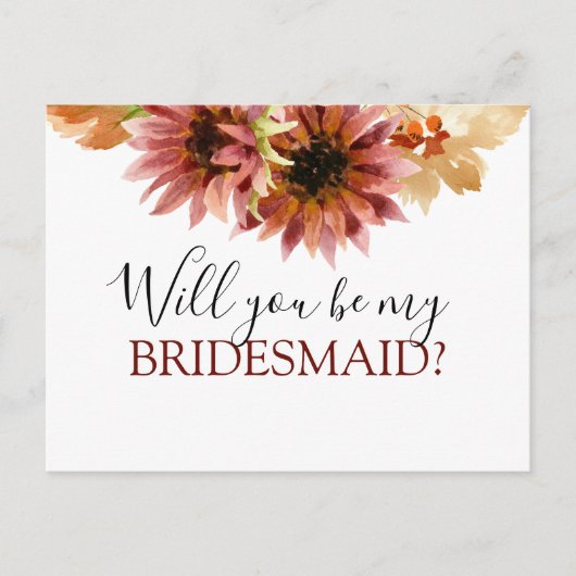 Word jij mijn bruidsmeisje Autumn Sunflower Aankondigingskaart (Voorkant)