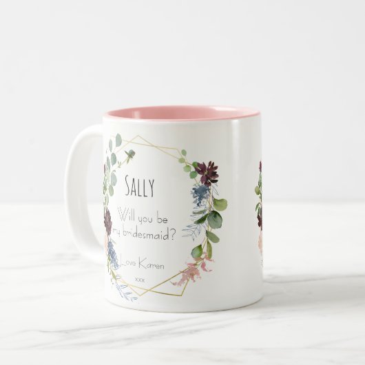 Word jij mijn bruidsmeisje Blauwe Bloemen mok (Voorkant links)