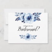 Word jij mijn bruidsmeisje Blue Floral Waterverf? Kaart (Voorkant)