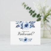 Word jij mijn bruidsmeisje Blue Floral Waterverf? Kaart (Staand voorkant)