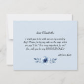 Word jij mijn bruidsmeisje Blue Floral Waterverf? Kaart (Achterkant)