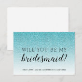 Word jij mijn bruidsmeisje Blue Glitter Ombre Kaart (Voorkant / Achterkant)