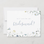 Word jij mijn bruidsmeisje Blue Wildflower Boho Kaart (Voorkant)