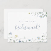 Word jij mijn bruidsmeisje Blue Wildflower Boho Kaart (Voorkant / Achterkant)