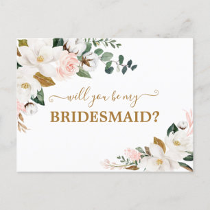 Word jij mijn bruidsmeisje Blush Pink Floral Gold Briefkaart