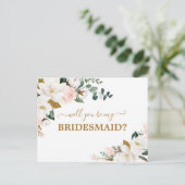 Word jij mijn bruidsmeisje Blush Pink Floral Gold Briefkaart (Staand voorkant)