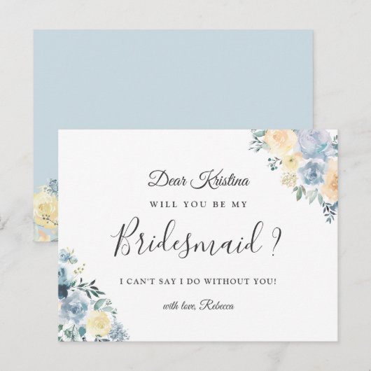 Word jij mijn bruidsmeisje Bohemian Vanilla Blue? Uitnodiging Briefkaart (Voorkant / Achterkant)