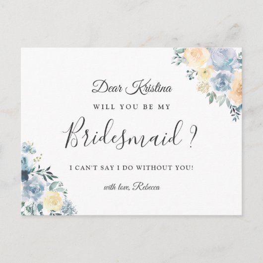 Word jij mijn bruidsmeisje Bohemian Vanilla Blue? Uitnodiging Briefkaart (Voorkant)