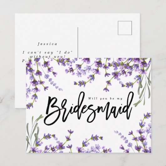 Word jij mijn bruidsmeisje Boho Lavender Bloemen? Aankondigingskaart (Voorkant / Achterkant)