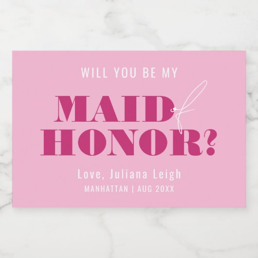 Word jij mijn bruidsmeisje, Bold Pink Bach? Sparkling Wijnetiket (Enkel label)