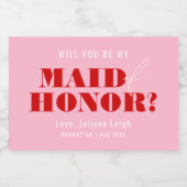 Word jij mijn bruidsmeisje, Bold Pink & Red Sparkling Wijnetiket (Enkel label)