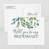Word jij mijn bruidsmeisje botanische groen? aankondigingskaart (Voorkant / Achterkant)