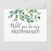 Word jij mijn bruidsmeisje botanische groen? aankondigingskaart (Voorkant)