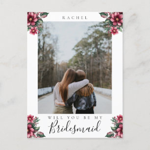 Word jij mijn bruidsmeisje Bourgondië Floral foto? Briefkaart