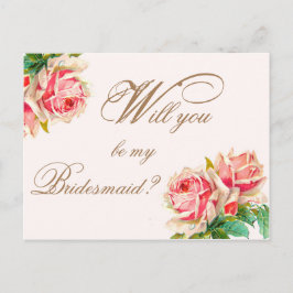 Word jij mijn bruidsmeisje briefkaart met rozen?