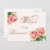 Word jij mijn bruidsmeisje briefkaart met rozen? (Voorkant / Achterkant)