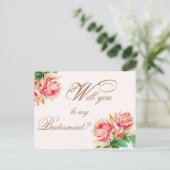 Word jij mijn bruidsmeisje briefkaart met rozen? (Staand voorkant)