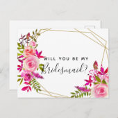 Word jij mijn bruidsmeisje briefkaart rozen? (Voorkant / Achterkant)