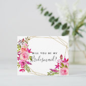 Word jij mijn bruidsmeisje briefkaart rozen? (Staand voorkant)