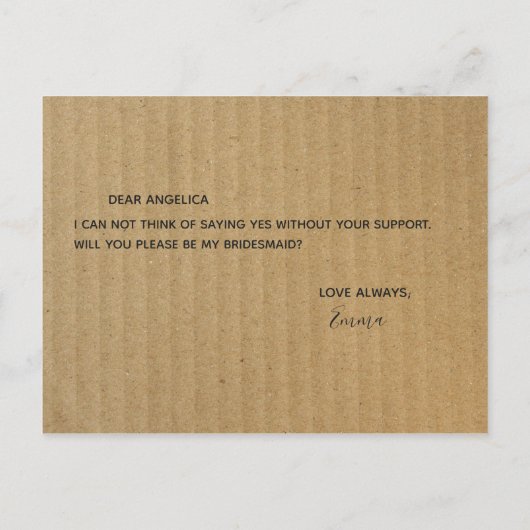 Word jij mijn bruidsmeisje Brown Kraft Paper? Uitnodiging Briefkaart (Achterkant)