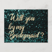 Word jij mijn bruidsmeisje Cali Green Gold Script? Uitnodiging Briefkaart (Voorkant)