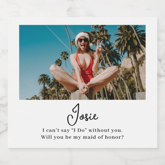 Word jij mijn bruidsmeisje Chic Minimal Photo? Sparkling Wijnetiket (Enkel label)