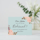 Word jij mijn bruidsmeisje Dusty Blue Blush Floral Uitnodiging Briefkaart (Staand voorkant)