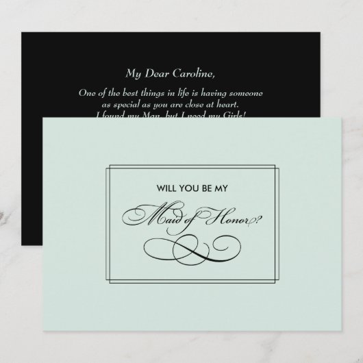 Word jij mijn bruidsmeisje? Elegant Mint Zwart Kaart (Voorkant / Achterkant)