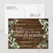 Word jij mijn bruidsmeisje Eucalyptus Green Aankondigingskaart (Voorkant / Achterkant)