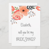 "Word jij mijn bruidsmeisje" Floral Blush Kaart (Voorkant / Achterkant)