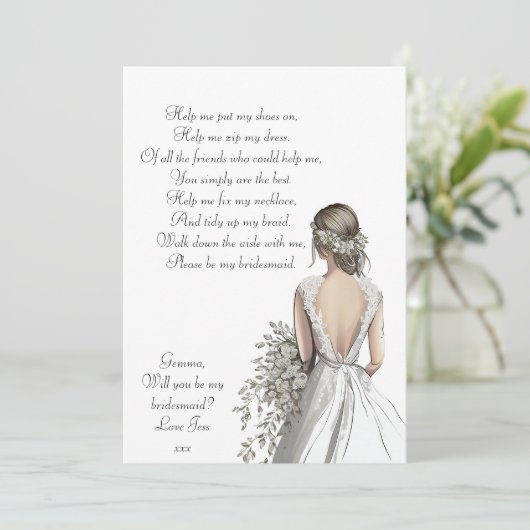 Word jij mijn bruidsmeisje gedicht, klassiek, eenv save the date (Staand voorkant)