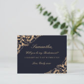 Word jij mijn bruidsmeisje  Gold Navy Floral? Kaart (Staand voorkant)