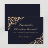 Word jij mijn bruidsmeisje  Gold Navy Floral? Kaart (Voorkant / Achterkant)