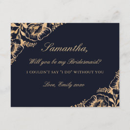 Word jij mijn bruidsmeisje Gold Navy Floral? Kaart