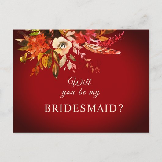 Word jij mijn bruidsmeisje Herfst Bloemen Rood Briefkaart (Voorkant)