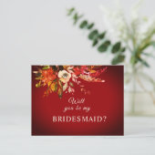 Word jij mijn bruidsmeisje Herfst Bloemen Rood Briefkaart (Staand voorkant)