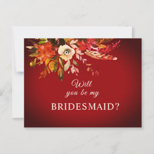 Word jij mijn bruidsmeisje Herfst Bloemen Rood Briefkaart