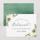 Word jij mijn bruidsmeisje ivoor witte chique bloe uitnodiging briefkaart (Voorkant / Achterkant)