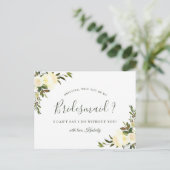 Word jij mijn bruidsmeisje ivoor witte chique bloe uitnodiging briefkaart (Staand voorkant)