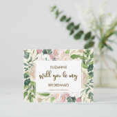 Word jij mijn bruidsmeisje kaart bloemengroen? (Staand voorkant)