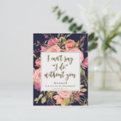 Word jij mijn bruidsmeisje kaart boho bloemenmarin (Staand voorkant)