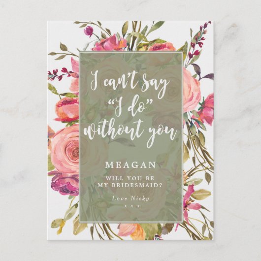 Word jij mijn bruidsmeisje kaart boho floral? (Voorkant)