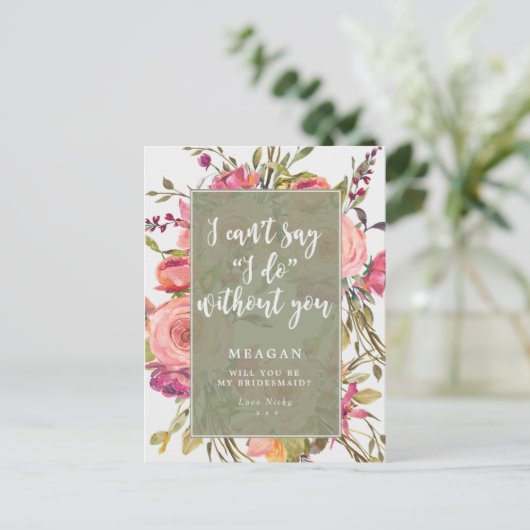 Word jij mijn bruidsmeisje kaart boho floral? (Staand voorkant)